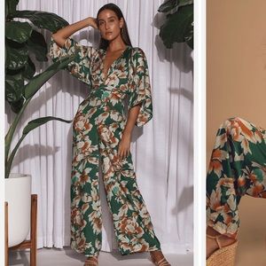 From Sunrise Teal Floral Print Wide-Leg Jumpsuit